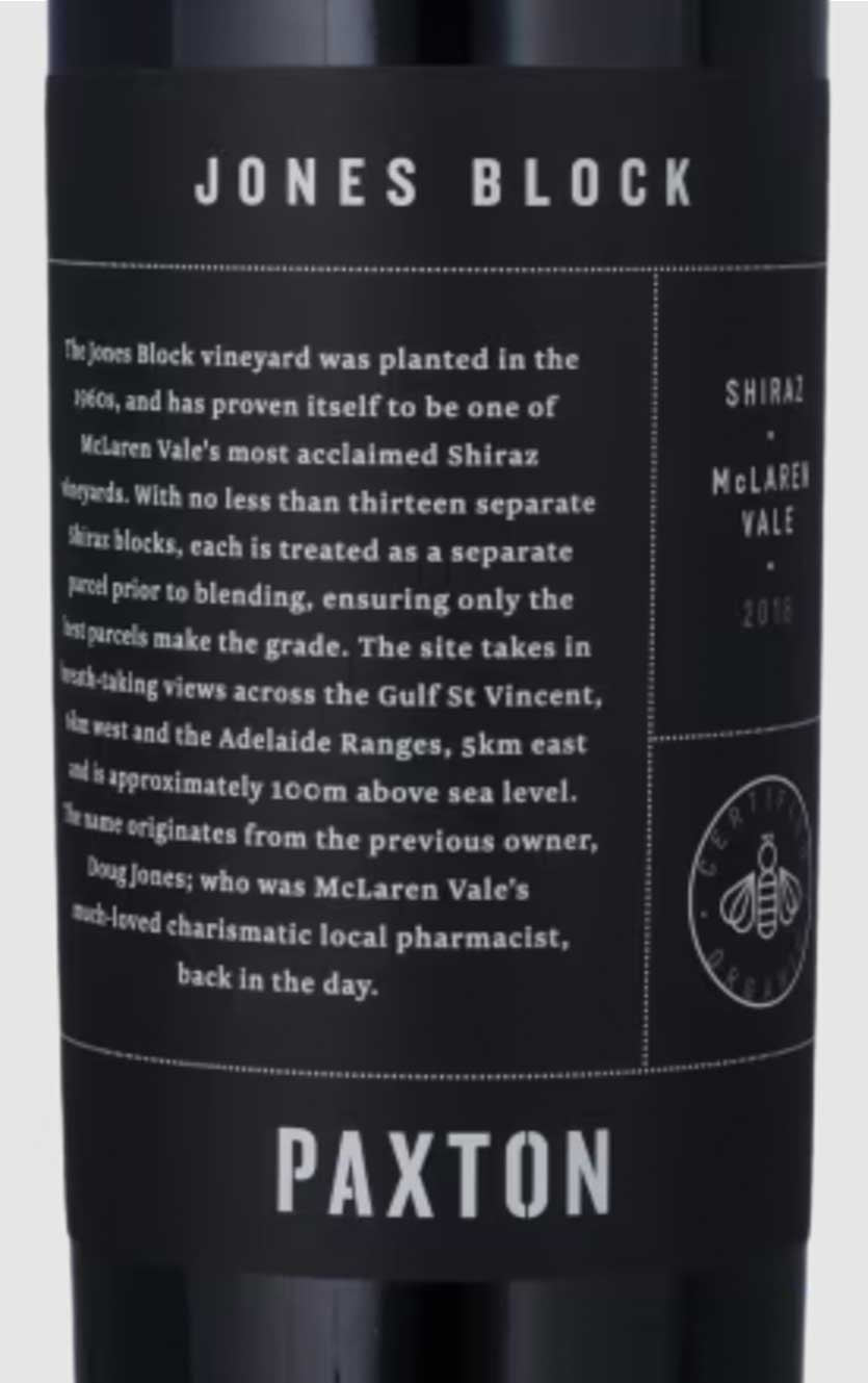 Paxton Shiraz Jones Block BIO Mclaren Vale 2018