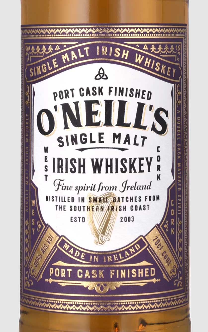 O'Neills Single Malt Port Cask Finish Irish Whiskey
