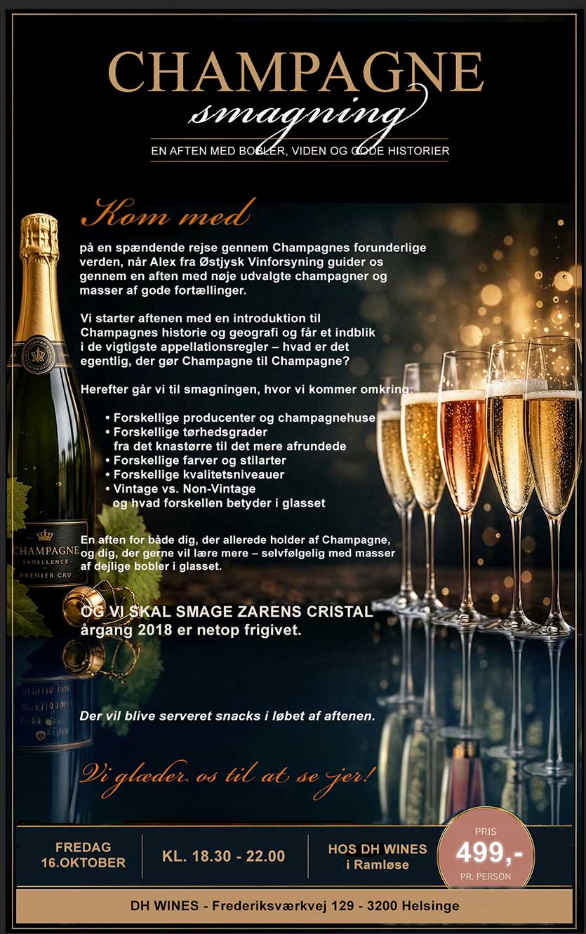 CHAMPAGNEAFTEN i Ramløse 16.Oktober 2026 kl.18.30-22.00