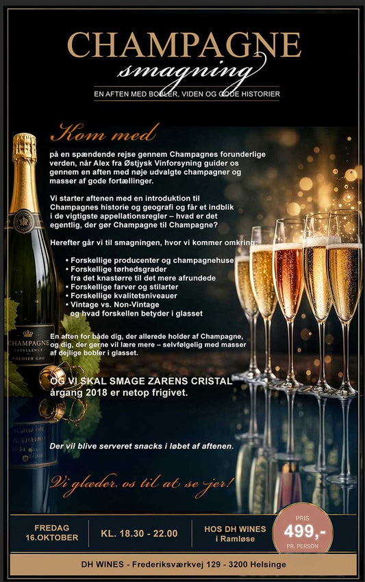 CHAMPAGNEAFTEN i Ramløse 16.Oktober 2026 kl.18.30-22.00