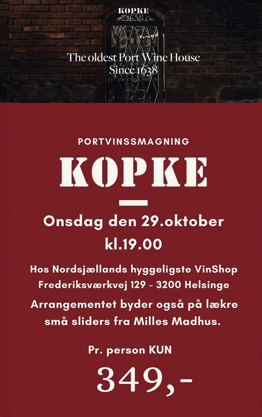 Eksklusiv KOPKE portvinssmagning 29.oktober 2025 kl.19.00