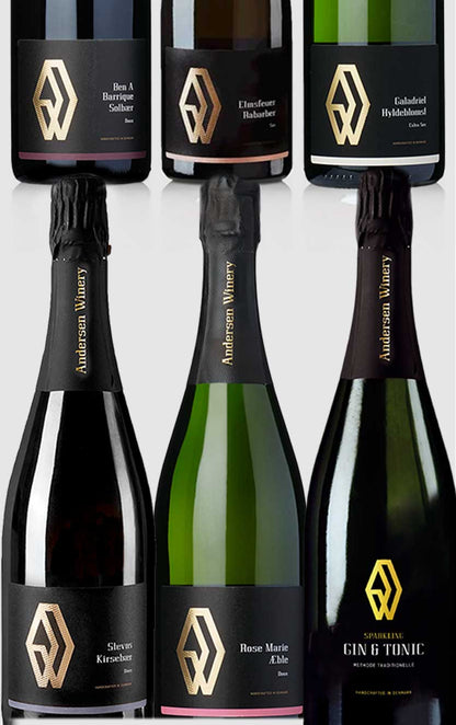Smagekasse med mousserende vin fra Andersen Winery - 6 forskellige flasker